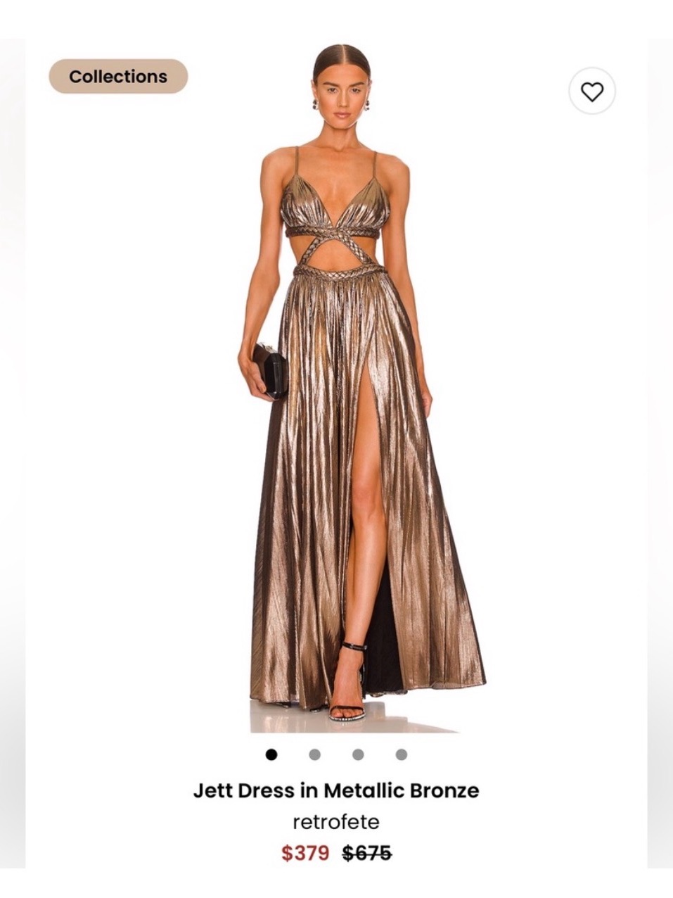 Retrofete Metallic Bronze Cutout Maxi Dress With Black Accents